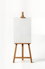 Poster - Empty wooden easel with blank white canvas. Simple design for various uses. Suitable for advertising design presentations. Mockup perfect for marketing materials business use. Versatile display for