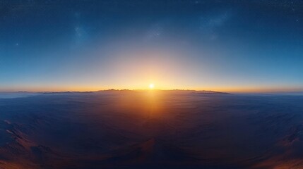 Poster - Desert sunrise panorama, aerial view, starry sky