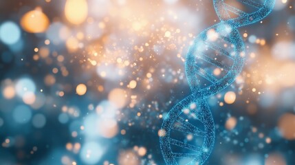 Poster - close-up view of a shimmering blue dna double helix structure on a soft blurred background, represen