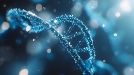 Poster - close-up view of a shimmering blue dna double helix structure on a soft blurred background, represen