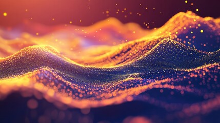 Poster - Abstract Digital Landscape with Glowing Particles