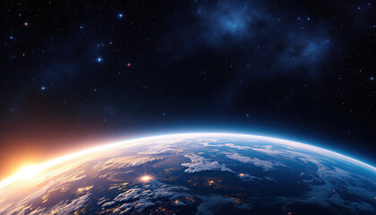 beautiful earth in space with flush of sun and stars sphere of nightly earth planet in outer space a