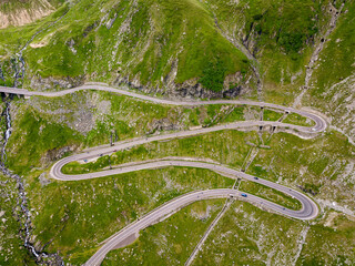 Fototapete - Aerial wide angle view of Transfagarasan mountain road in Romania