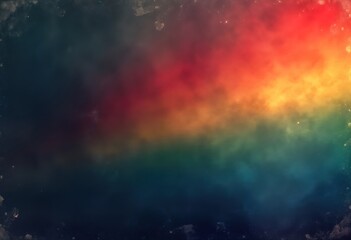 Poster - Abstract space illustration with vivid rainbow colors, grainy texture evokes galaxy nebula scene. Dark sky full of celestial objects, glowing stars creates captivating starry night view. Vibrant