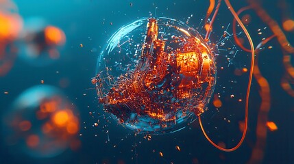 Poster - Global Connectivity in Business, Depicting the integration of communication technology, internet networks, telecommunication systems, cryptocurrency, blockchain, and IoT innovations.