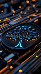 Poster - celebration of science and technology day, Digital Icon of a Tree Design with Leaves, Stylishly Crafted in Vibrant Colors for Modern Digital Aesthetic