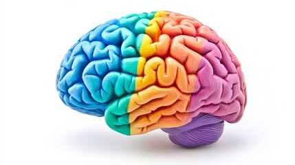 Poster - Vibrant colorful brain illustration on a white transparent background, showcasing abstract neural connections and creative mind concept in a modern digital art style for science, psychology, and ai-th