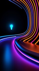 Poster - celebration of science and technology day, Glowing Mouse Pointer Icon with Vibrant Neon Lines Against Dark Background in Futuristic Style