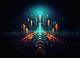 Aufkleber - Glowing arrows converge on a bright center, creating a path of light on a grainy paper texture.  The dark background enhances the vibrant energy.