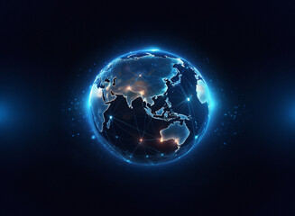 Aufkleber - A grainy paper texture effect depicts a glowing, interconnected global network.  The continents are subtly visible within the luminous web of connections.