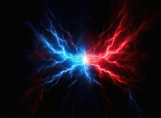 Aufkleber - A gritty, textured paper-like image depicts clashing blue and red energy, resembling a fiery, electric butterfly against a dark background.  The effect is dynamic and intense.