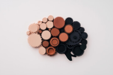 Poster - A minimalist of a brain made of interconnected gears moving slowly, symbolizing deliberate and thoughtful mental processes,