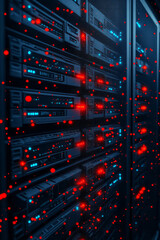 Fototapete - A high-angle shot of a secure server room with advanced security measures, showcasing the preservation of digital information against fraudulent activities,