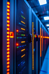Poster - A high-angle shot of a secure server room with advanced security measures, showcasing the preservation of digital information against fraudulent activities,