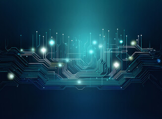 Aufkleber - Abstract digital circuitry design. Glowing nodes connect on a grainy paper texture, suggesting technological flow and connectivity.  Dark teal color palette.