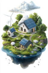 Leinwandbilder - An elegant illustration of a sustainable energy hub featuring solar panels, wind turbines, and energy storage systems, representing the provision of renewable resources,
