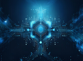 Aufkleber - Abstract digital artwork. Glowing blue circuit board design with a grainy paper texture.  Symmetrical and intricate pattern.