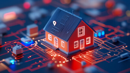 Aufkleber - A vibrant photograph of a smart home setup with various interconnected devices, showcasing the increasing dependency on automation and smart technology in everyday life,