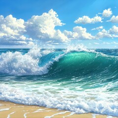 Wall Mural - ocean wave crashing on a sandy beach on a sunny day