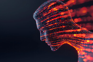 Aufkleber - A creative digital illustration of a human figure intertwined with digital data streams, representing the deep integration and dependency on information technology,