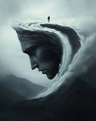Leinwandbilder - A creative digital artwork of a waterfall that appears to flow upwards, symbolizing the inversion of logical thinking and unexpected perspectives,