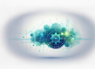 Aufkleber - Abstract image depicting interconnected gears and circuits within a grainy, paper-textured cloud, suggesting technological processes.