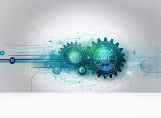 Aufkleber - Abstract image of teal and dark-blue gears, rendered with a grainy paper texture, suggesting technological processes and intricate mechanics.  The design features flowing lines and circles, conveying 