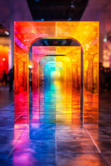 Leinwandbilder - A vibrant photograph of a mirror maze with reflections that create infinite pathways, symbolizing the exploration of endless possibilities in decision-making,