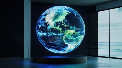 Poster - Holographic Earth Globe Display: Futuristic Technology and Global Connectivity