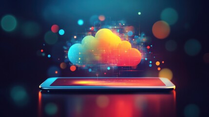 Poster - Cloud Storage Solutions on a Tablet with Bright Colors
