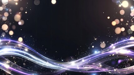 Poster - Futuristic representation of glowing waves in blue and purple, enhanced by particle dots against a dark backdrop, ideal for modern designs