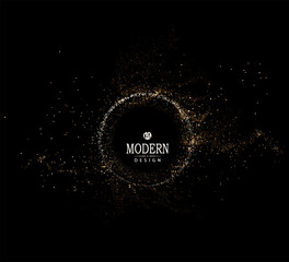 Wall Mural - Round isolated frame with shiny golden tinsel, design element.