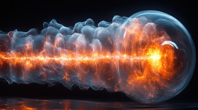 Fiery Glowing Orb with Flowing Smoky Trail