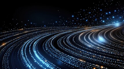 Poster - Curved road with motion blur effect amid blue light speed lines reflecting high-speed technology and online network themes