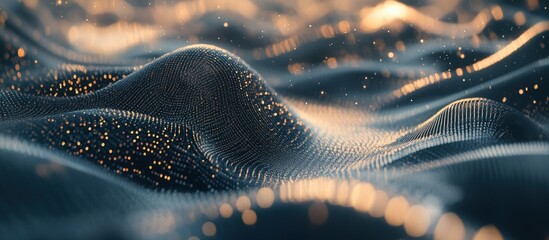 Poster - Abstract Digital Wave with Golden Lights
