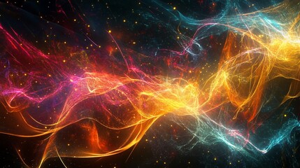 Poster - Abstract cosmic energy with vibrant hues swirling and sparkling in the dark