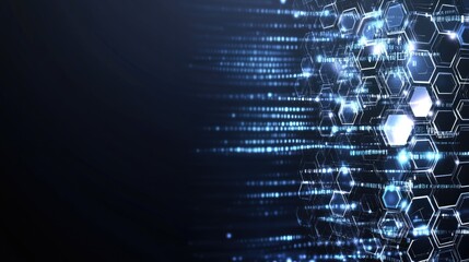 Fototapete - Abstract futuristic design with glowing hexagons and connections on a dark blue background, ideal for tech concepts and wallpapers