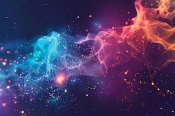 Poster - Abstract representation of cloud computing with a glowing cloud symbol composed of data and surrounded by a network of glowing lines and dots.