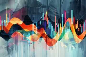 Poster - Abstract representation of stock market trends with colorful graphs and charts, Digital Finance Evolution. Innovative Fintech Technology. Visualizing Financial Investment.