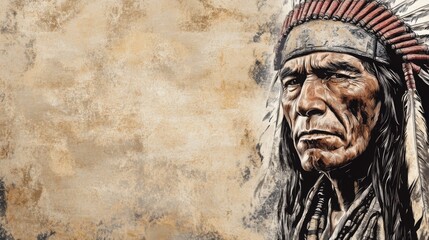 Wall Mural - Native American Portrait. Traditional Indigenous Indian banner design.