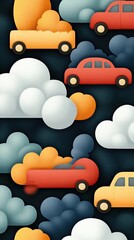 Wall Mural - Air pollution Air Quality Index (AQI) Colorful cars and clouds pattern design.