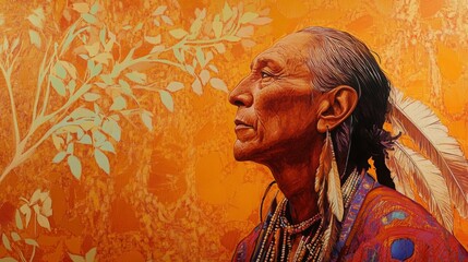 Wall Mural - Native American Portrait. Traditional Indigenous Indian banner design.