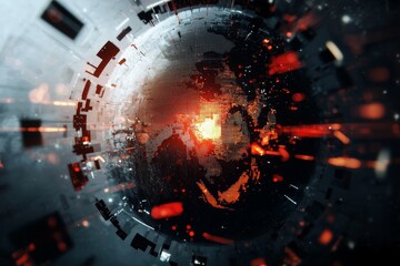 Poster - Abstract Digital Representation of Planet with Fragments and Explosive Visual Effects