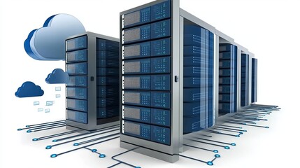 Poster - Advanced server technology setup in a data center with cloud storage integration showcased. Generative AI