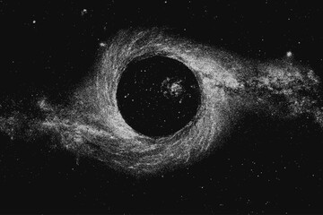 vintage stippled background of black hole in deep space universe with stars and planets. milky way, 