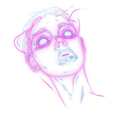 Wall Mural - neon ethereal female face with glowing aura on transparent background