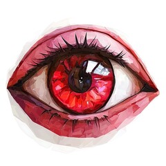 Wall Mural - Abstract Stylized Red Eye with Pink Eyelids.