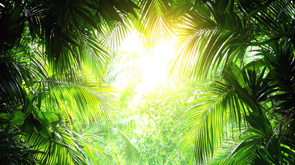 Wall Mural - Lush Tropical Palm Leaves in Sunlight: A Vibrant Nature Scene