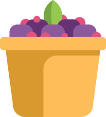 Poster - This vector illustration features a yellow container overflowing with freshly picked berries, perfect for designs related to farming, agriculture, or healthy eating