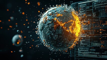 Aufkleber - Visualizing virus particles impacting global health world map conceptual image scientific environment aerial view infection dynamics